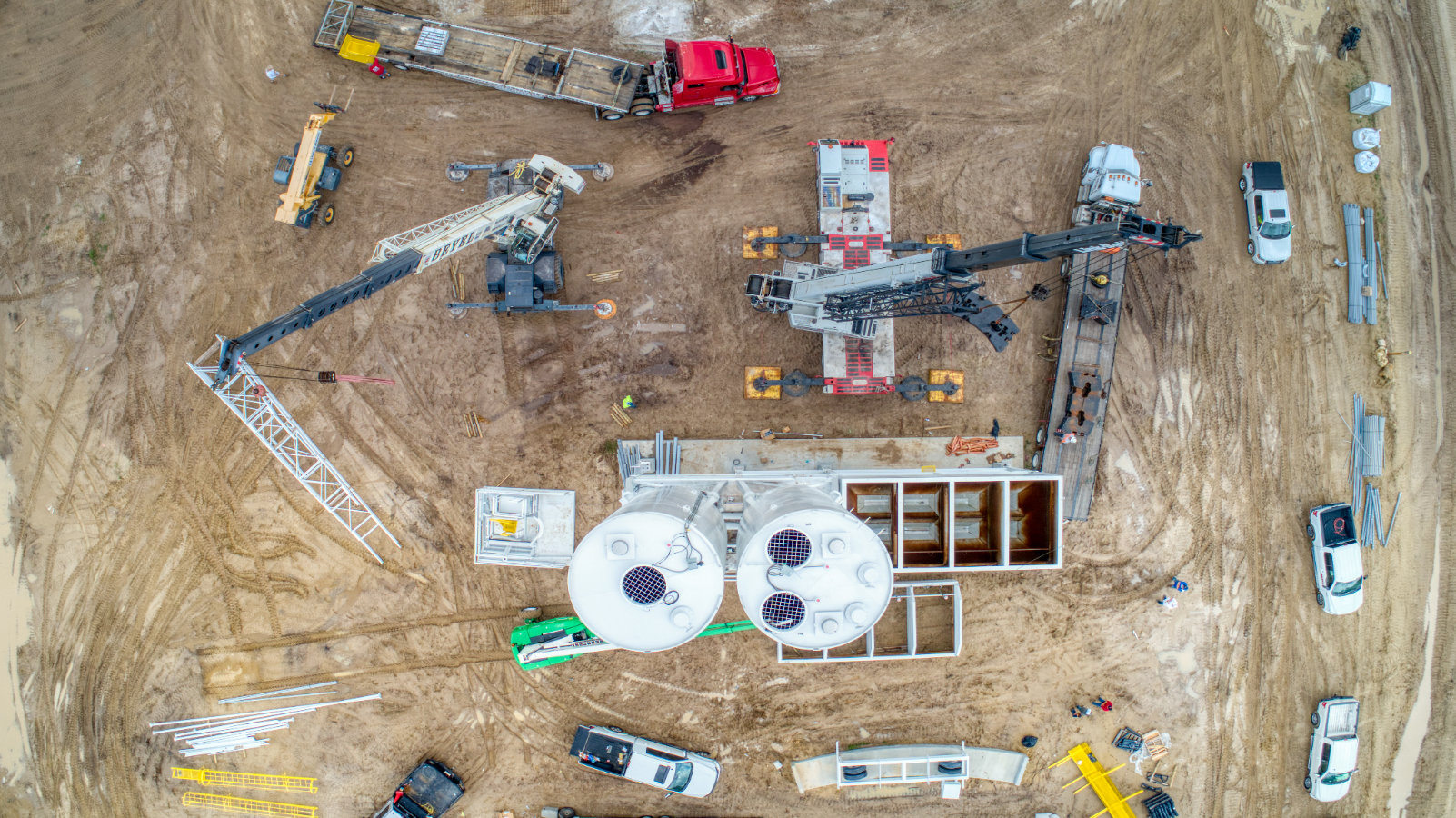 Construction progress drone photography Upstate NY building site aerial view